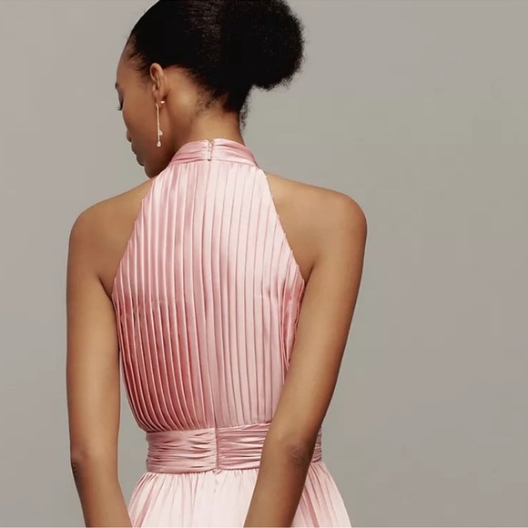 ANTHROPOLOGIE Mac Duggal Pink Pleated Satin Halter Maxi Dress Gown 8 NWT Formal - Picture 3 of 12